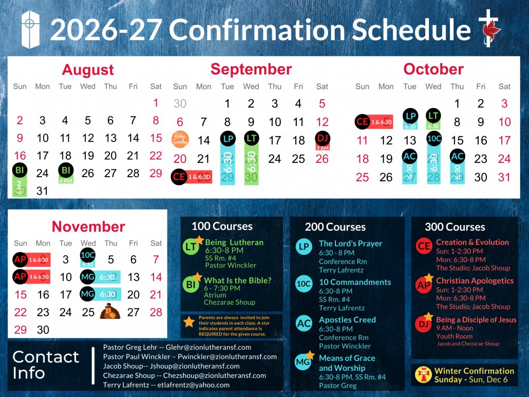 26-27 Confirmation Schedule